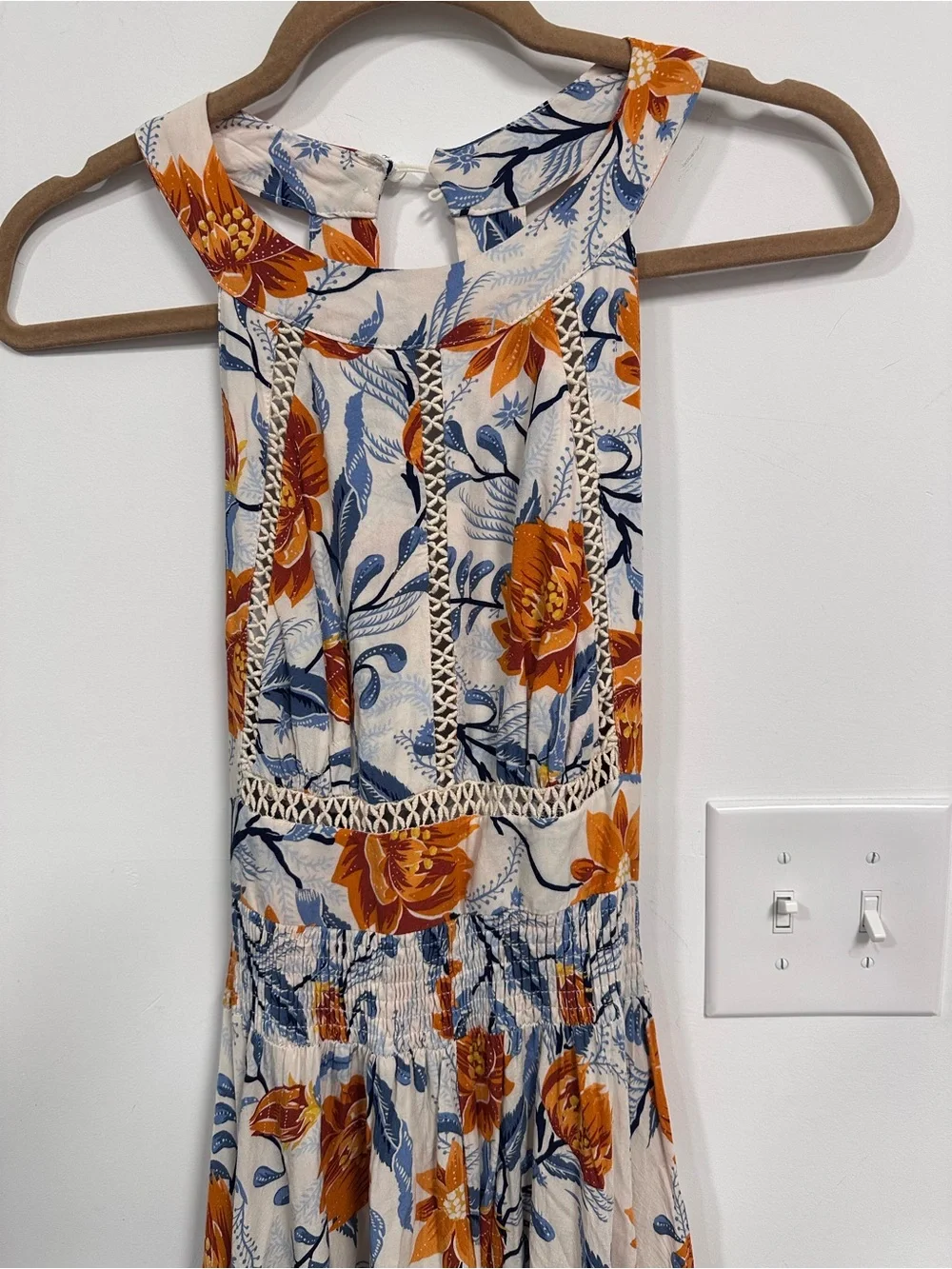 Anthropologie Sleeveless Floral Maxi Dress in Light Blue with Orange Bloom - Picture 5 of 7